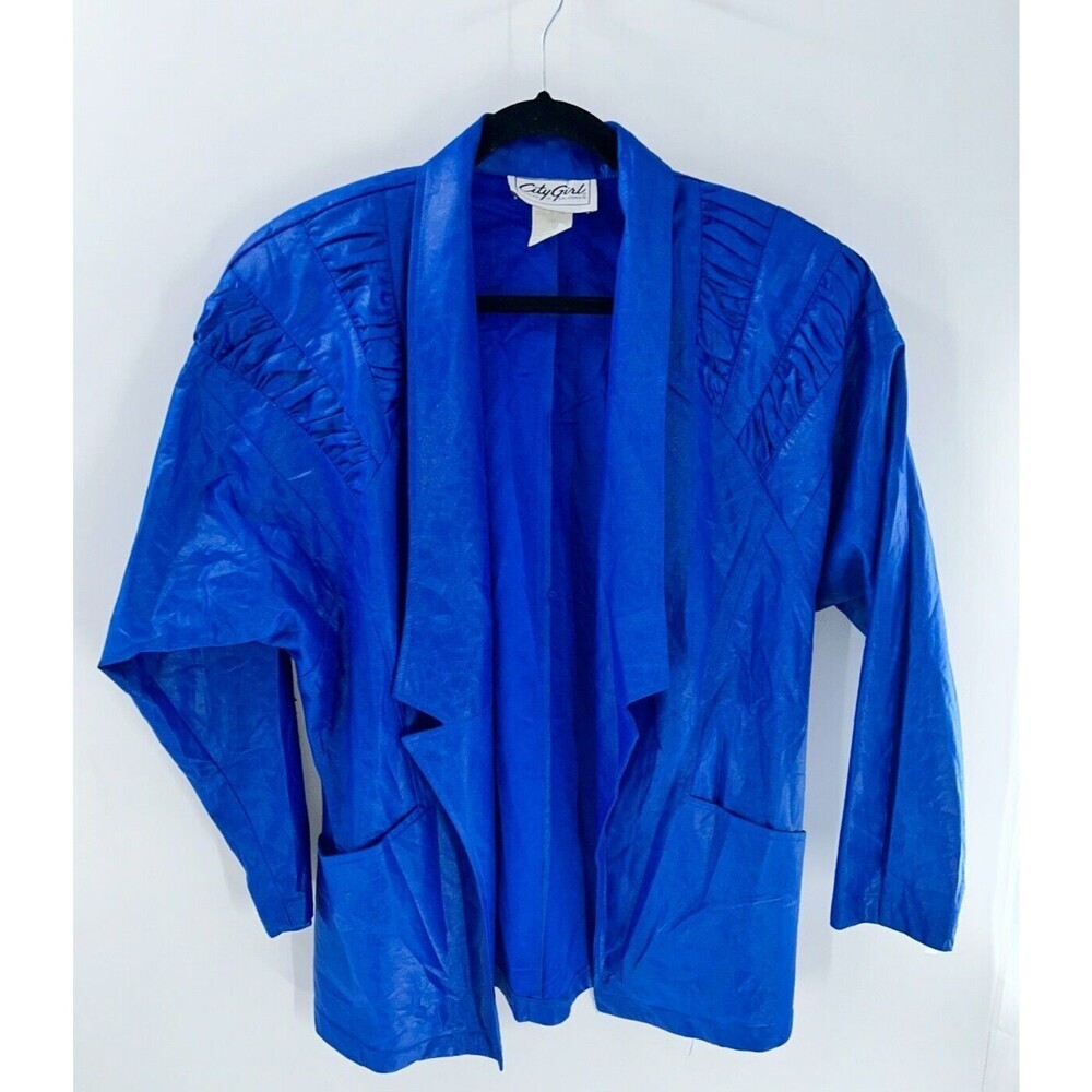 Women's Vintage City Girl Cobalt Blue Shiny Lightweight Blazer Size 10
